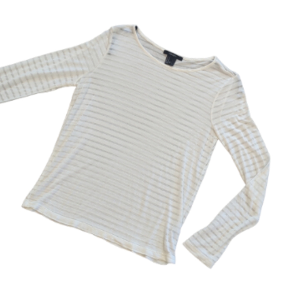 Forever 21 Sheer Long Sleeve Striped Top Off White Size Medium - Picture 1 of 5